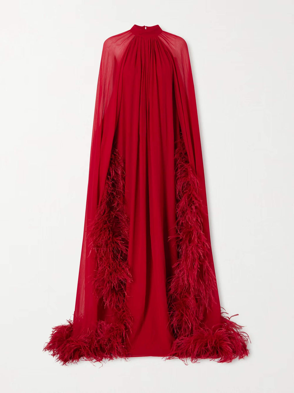 Exquisite Feather Trim Chiffon Cape Maxi Dress