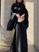 Elegant Shimmer Satin Batwing Sleeve Top & Maxi Skirt Two-Piece Set