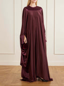 Elegant Burgundy Contrast Satin Maxi Kaftan Dress