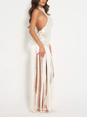 Elegant Sequin Backless Sleeveless Fringe Maxi Dress
