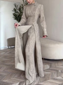 Elegant Stand Collar Long Sleeve Top & Pant Two-Piece Set