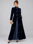 Elegant Frog Button Velvet Long Coat