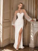 Elegant Beaded Sheer Sleeve Maxi Dress