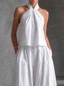 Elegant Halter Neck Top & Wide-Leg Pants Two-Piece Set