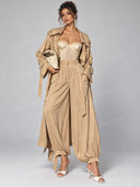 Belted Trench Coat & Wide Leg Pants Two Piece Set