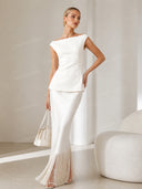 Elegant Satin Fringe Hem Skirt Two-Piece Set