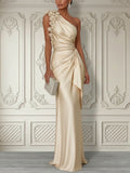 Elegant Satin One-Shoulder Mermaid Evening Maxi Dress