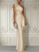 Elegant Satin One-Shoulder Mermaid Evening Maxi Dress