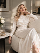 Elegant Satin Lace-trimmed Wrap Top Two-piece Set