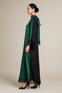 Elegant Color-Block Reversible Satin Lace-Trim Maxi Dress