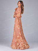 Elegant Floral Print High Neck Long Sleeve Maxi Dress