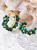 Peacock-Inspired Natural Stone Hoop Earrings