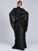 Elegant Sheer Cape Sleeve High Neck Kaftan Maxi Dress