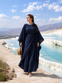Batwing Sleeve Side Drawstring Tunic Top & Wide‑Leg Pants Two‑Piece Set