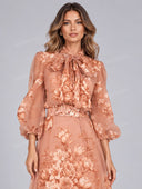 Elegant Floral Print High Neck Long Sleeve Maxi Dress