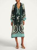 Elegant Geometric Print Chiffon Shawl Midi Dress