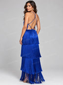Elegant Fringe Halter Tiered Maxi Dress