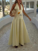 Elegant V-Neck Halter Maxi Dress