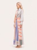 Multicolor Patchwork Stripe Long Sleeve Tie Maxi Shirt Dress
