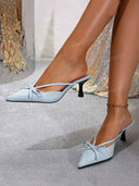 Denim Bow Detail High Heel Shoes