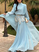 Elegant High-Neck Chiffon Top & Flowy Skirt Set