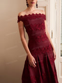 Elegant Lace Trim Off-Shoulder Midi Dress