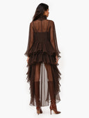 Elegant Ruffled Chiffon High-Neck Loose Midi Dress
