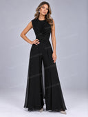 Elegant Draped Cowl Neck Belted Wide-Leg Jumpsuit
