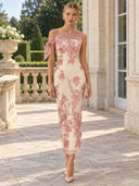 One-Shoulder Floral Embroidery Maxi Dress