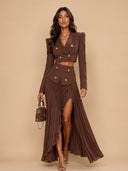 Short Blazer Top And Pleated Skirt Set