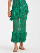 Elegant Open-Knit Fringe Tank Top & Maxi Skirt Two-Piece Set