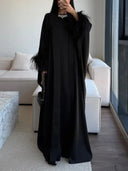 Elegant Feather-Trim Long Cardigan & Maxi Dress Set