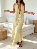 Casual Plunge V-Neck Sleeveless Flowy Maxi Dress