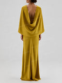 Elegant Cape Sleeve Satin Maxi Dress