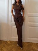 Elegant Shimmer Mesh One-Shoulder Mermaid Maxi Dress