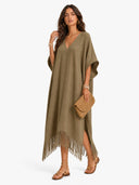 V-Neck Tassel Design Maxi Dress