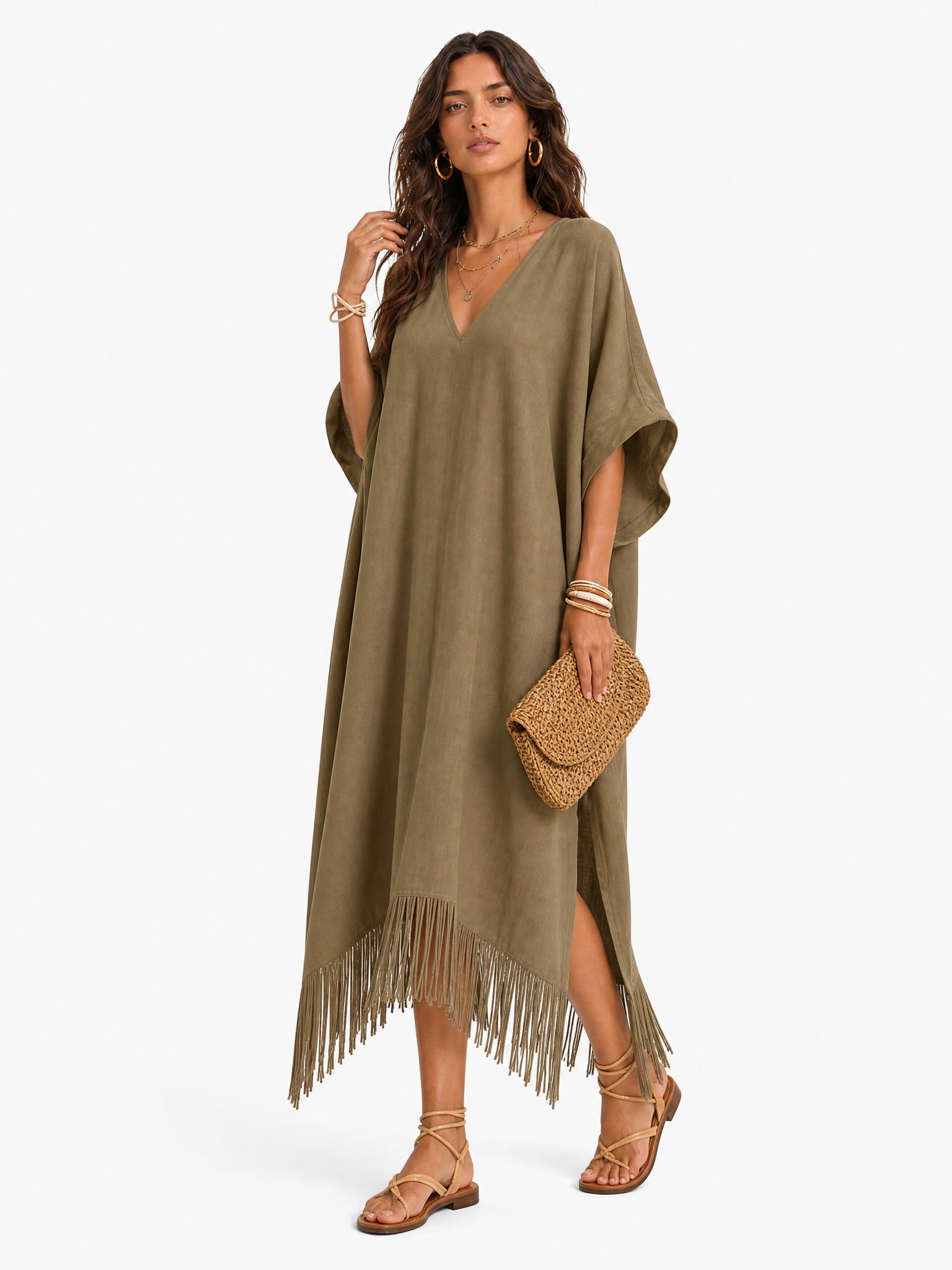 V-Neck Tassel Design Maxi Dress