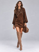 Studded Asymmetric Balloon Sleeve Mini Dress