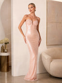 Elegant Strapless Sequin Mermaid Maxi Dress