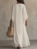Elegant Batwing Sleeve Lace Flowy Maxi Dress