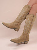 Embroidered Suede Pointed-Toe Western Cowboy Boots