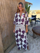 Casual Abstract Plaid Print Kimono Sleeve Maxi Dress