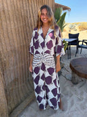 Casual Abstract Plaid Print Kimono Sleeve Maxi Dress