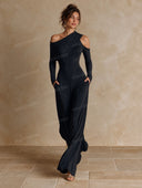 Elegant Asymmetric Ruched Wide-Leg Jumpsuit