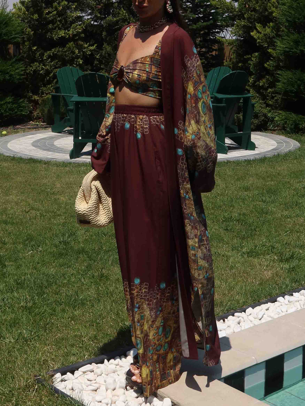 Burgundy Peacock Print 3 Piece Set