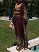 Burgundy Peacock Print 3 Piece Set
