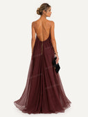 Elegant V-neck Chiffon Flowy Maxi Dress