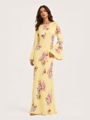 Elegant Floral Print Satin Maxi Dress