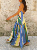 Colorful Stripe Halter Maxi Dress