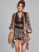 Retro Paisley Blouse Vest & Skirt Three Piece Set